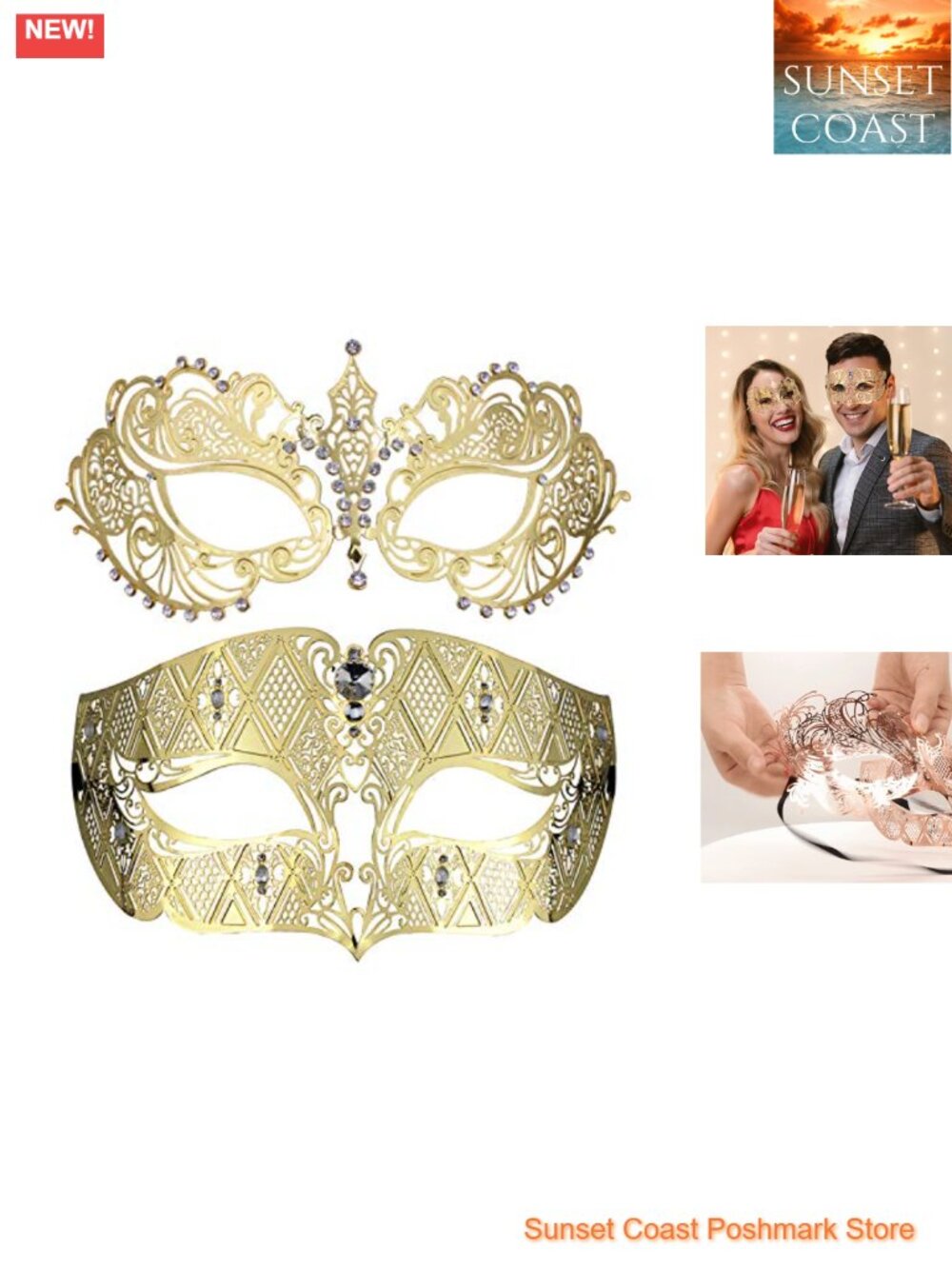 Venetian Masquerade Mask Set Metal Couples Mardi Gras Party